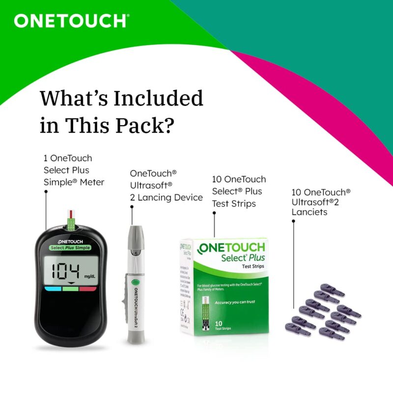 OneTouch Select Plus Simple glucometer machine | Simple & accurate testing of Blood sugar levels at home | Global Iconic Brand | FREE 10 Test Strips + 10 Sterile Lancets + 1 Lancing device - Image 2