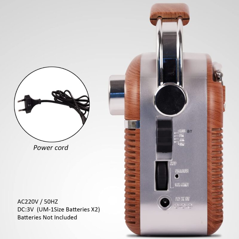 iBELL FM700BT Portable FM Radio with Bluetooth Speaker, USB, SD Slot, MP3 Player & Dynamic Speaker 3 Band (Brown) - Image 3