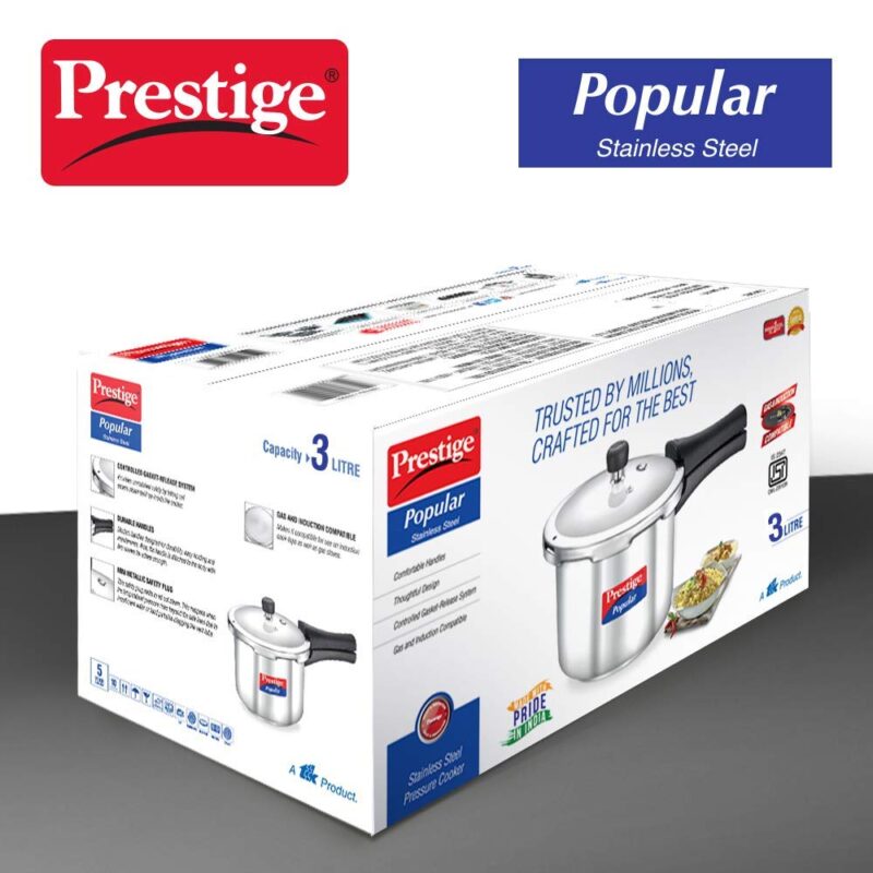 Prestige Popular Stainless Steel Outer Lid Pressure Cooker, 3 Litres, Silver - Image 4