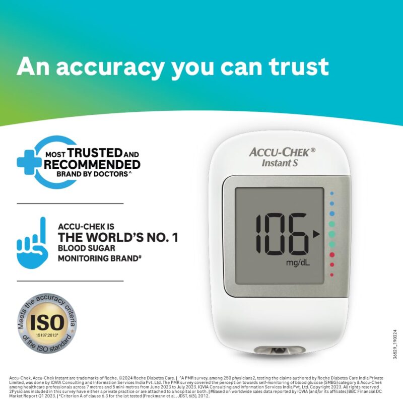 Accu-Chek Instant S Blood Glucose Glucometer Kit with Vial of 10 Strips, 10 Lancets and a Lancing Device Free for Accurate Blood Sugar Testing - Image 5