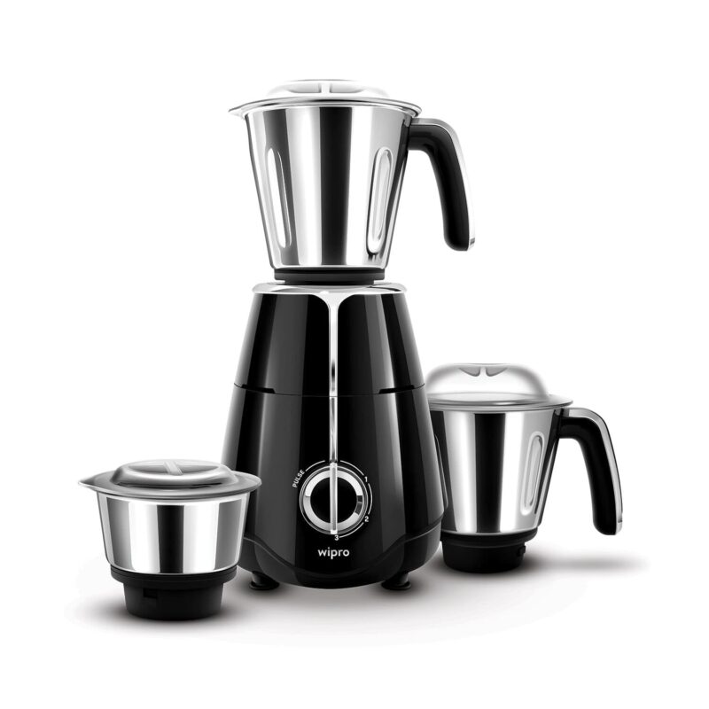 Wipro Elato FMG204 1000 Watt Mixer Grinder with 3 Jars(Wet Grinding Jar (1.5 L) + Dry Grinding Jar (1.2 L) + Chutney Jar (0.5 L)), 100% Copper Motor, 5 Years Motor Warranty, Doorstep Service,Black