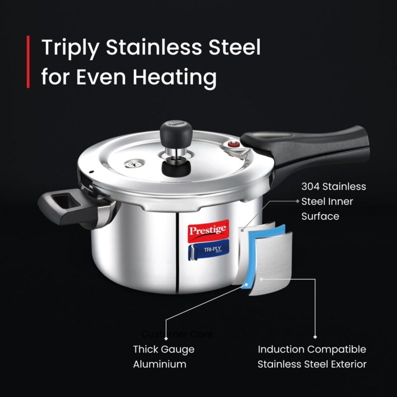 Prestige 3 Litres Svachh Triply Induction Base Outer Lid Pressure Cooker |Silver | Deep Lid Spillage Control | Even heat distribution|5 years warranty - Image 6