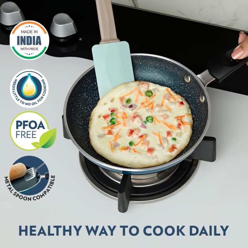 Borosil ProChef Non-Stick Mini Fry Pan 18 cm | Gas Stove Compatible, Thick Uniform Body for Even Heating | PFOA Free, Blue Exterior, Stir Frying Pan for Eggs, Cutlets, 1 Year Warranty - Image 4