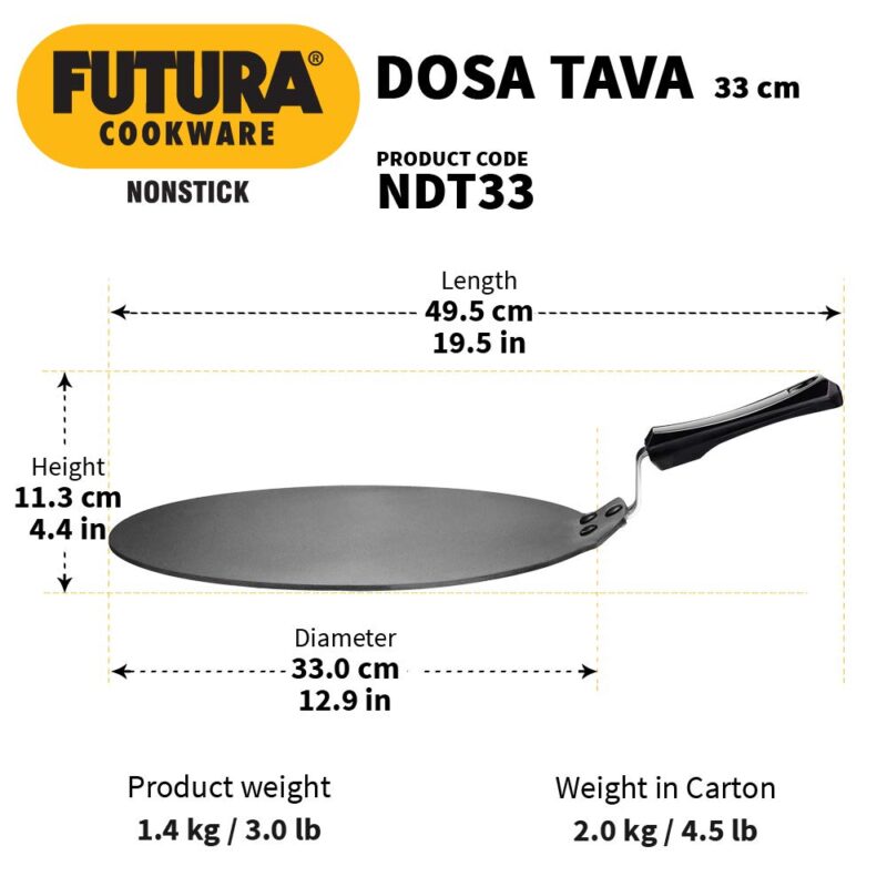 Hawkins Futura Nonstick Dosa Tava, Diameter 33 cm, Thickness 4.88 mm (Black) NDT33 - Image 6
