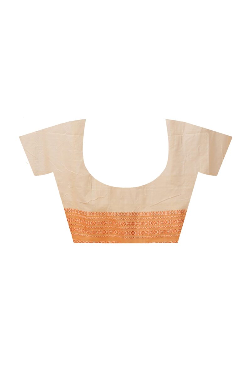 OISHANI SAREE GHOR Women's Traditional Bengal Begampuri Cotton Saree With Blouse Piece. (Muga Orange) - Image 2