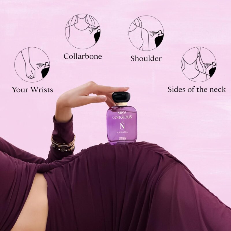 Nisara Miss Gorgeous Perfume For Women 100 ml | Long Lasting Eau De Parfum | Floral-Fruity-Green Fragrance | With Pear,Bergamot,Rose,Cedarwood,Musk,Amber,Vanilla | EDP Scent spray for Women | Premium Perfume For Her - Image 6