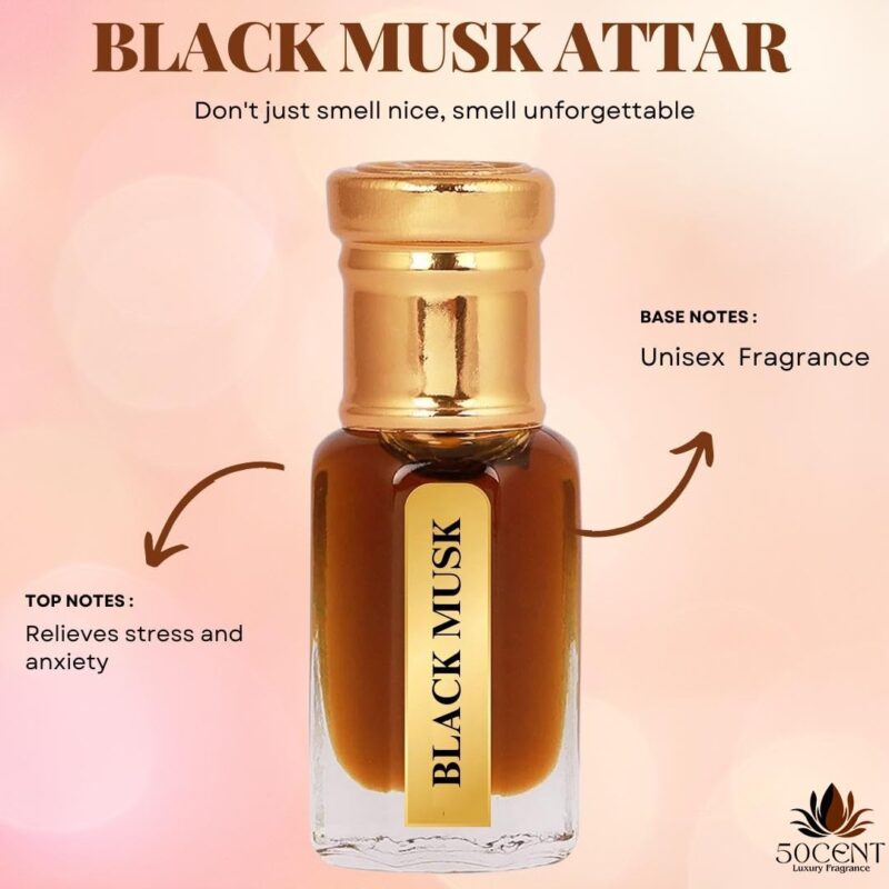 50CENTS Luxury Black Musk Attar Perfume Oil 6ml, Natural Premium Alcohol-Free Scent, Unisex Travel Friendly Pocket Perfumes, Long Lasting Fragrance, Roll On Attars for Men and Women - Image 4