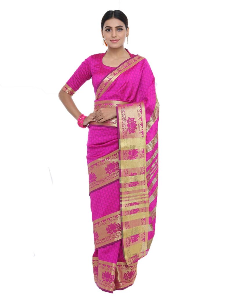 ANNI DESIGNER Art Décor Women's Self Jacquard Cotton Silk Lotus Pink Color Saree With Blouse_Free Size - Image 5