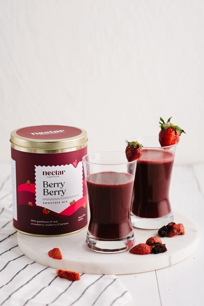 Nectar Superfoods Berry Berry Smoothie Powder - Added 100% Natural Fruit, Strawberry, Mulberry, Banana Original Fruit Test, Healthy Ingredients for Nutritious Smoothies, Vegan and Convenient - (15gm Sachet Pack) - Image 3