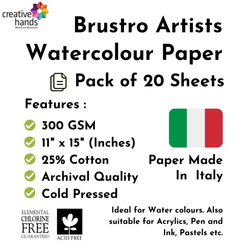 Brustro Artists Watercolour Paper, 25% Cotton, 300 GSM, Cold Pressed, Size - 11" x 15" (Inches), Pack of 20 Sheets - Image 2
