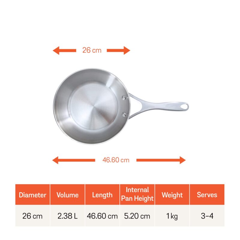 Meyer Select Stainless Steel Open Frypan 26cm (Induction & Gas Compatible) - Image 3