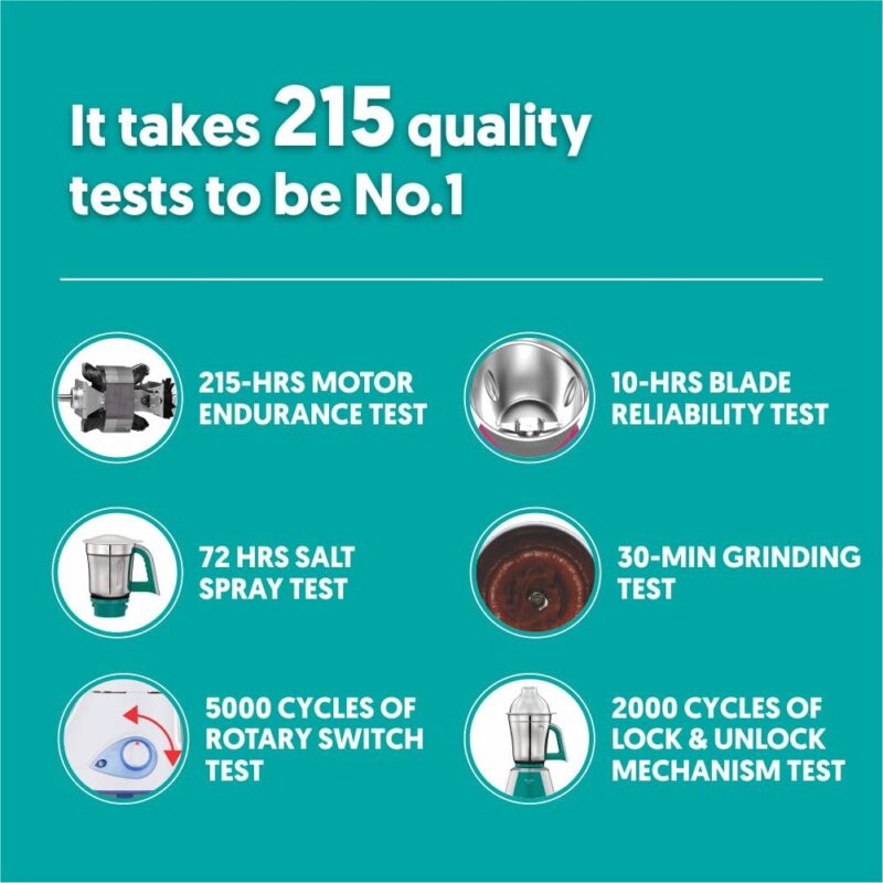 Preethi Aries Mixer Grinder for Kitchen | Vega W5 750 Watt Mixie,4 Jars | 5yr Motor Warranty & Lifelong Free Service | Green (MG 216) - Image 4