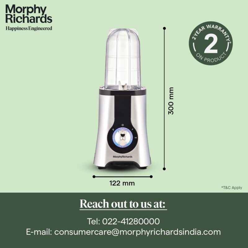 Morphy Richards Acrylonitrile Butadiene Styrene 2 In 1 Blendmaster | 400 Watts Powerful Motor | Grind, Mix, Blend & Crush 2-In-1 Machine | 2 Jars | 2 Speed Control With Pulse Mode | Silver & Black - Image 2