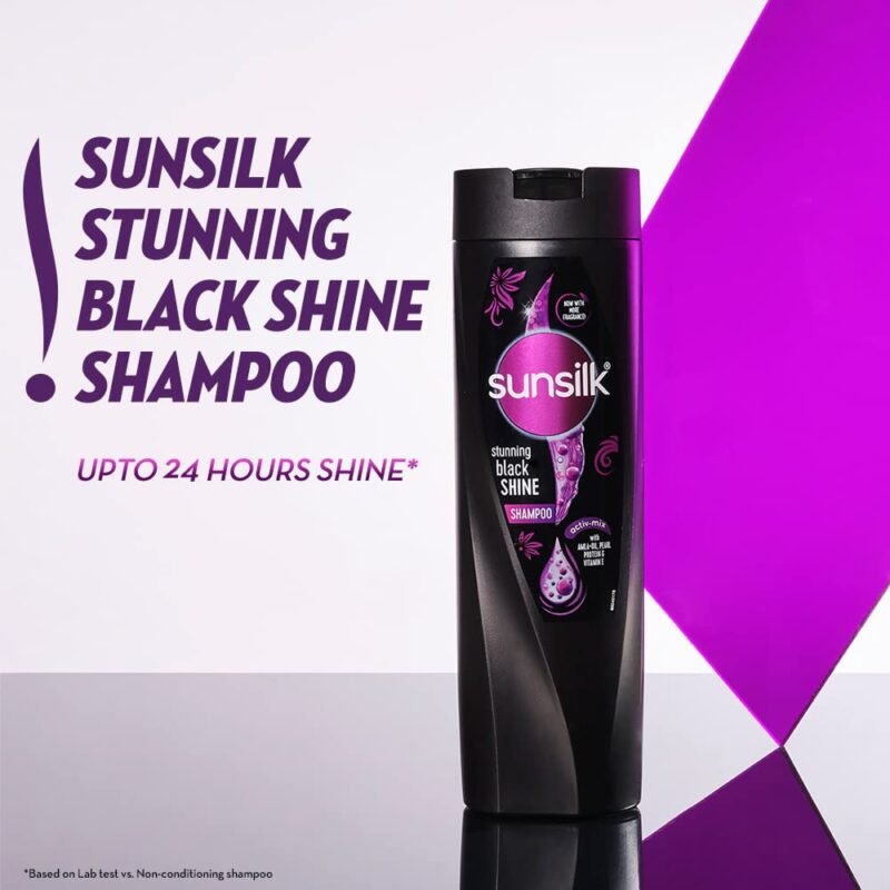 Sunsilk Stunning Black Shine Shampoo 360 ml, With Amla + Oil & Pearl Protein, Gives Shiny, Moisturised, Fuller Hair - Image 5