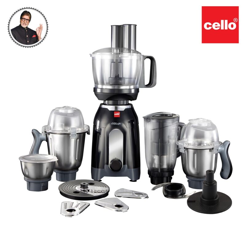 Cello Discovery Chef Mixer Grinder 5 Jars, 1000Watts | Chutney Jar, Wet Jar, Food Machine, Juicer Jar, Dry Jar | Stainless Steel Jars and Sturdy Body | 6 Additional Attachments - Image 2