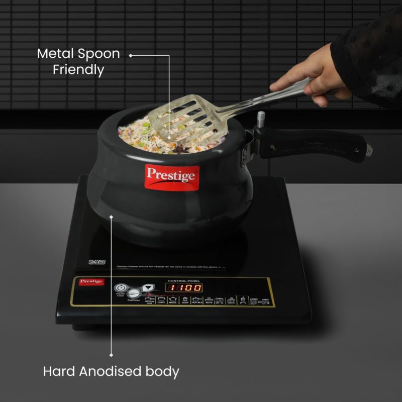 Prestige 3 Litres Nakshatra Plus Svachh Induction Base Inner Lid Hard Anodized Pressure Cooker | Black | Deep lid Spillage Control | Handi | Anti-Bulge Base | Sturdy Handle - Image 5