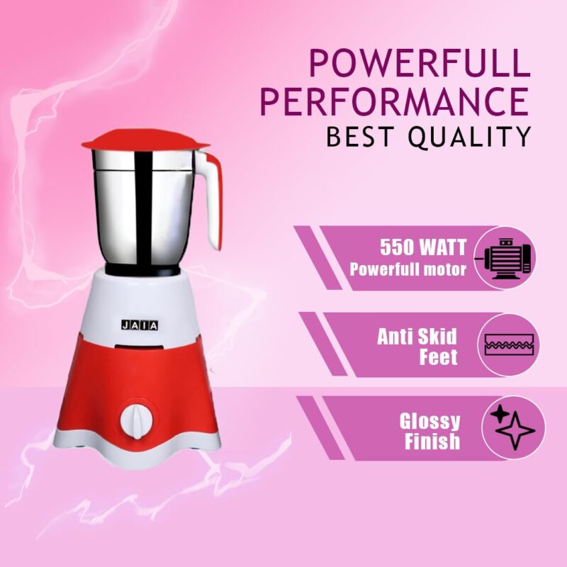 Jaia Stylie 550 Watt 3 Jar Mixer Grinder with 3 Speed Control and 1000 Watt Dry Non-Stick soleplate Iron Super Combo (Red & White,1 Year Warranty) - Image 8