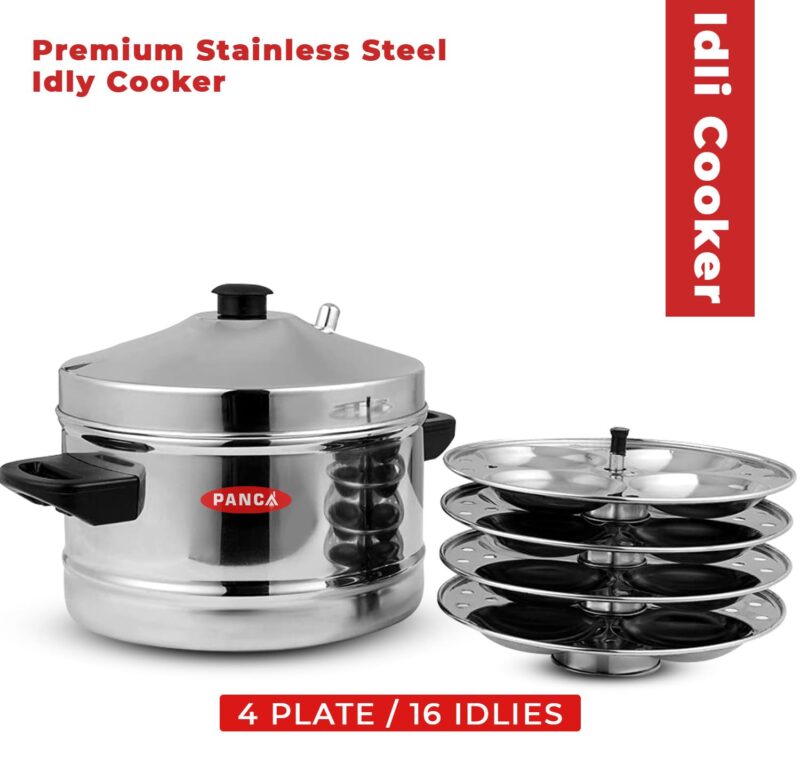 PANCA Stainless Steel Idli Cooker, 4 Plates Idli Maker With Whistle (16 Idli, Pack of 1) - Image 2