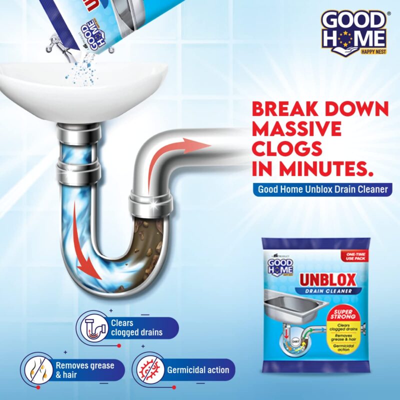 Good Home Unblox Drain Cleaner Effective Sink Cleaner, Drain Blockage Remover, Drain Pipe Cleaner(Pack of 8) - Image 5