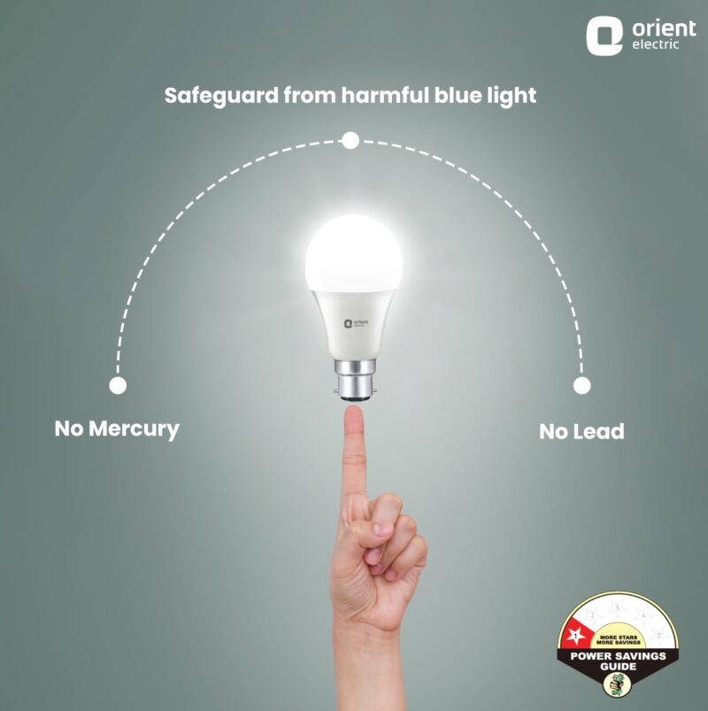 Orient Electric 9W High Glow LED bulb| 180-degree wide beam angle| Voltage surge protection up to 4 kV| 6500K, Cool White| B22d base| Made in India| Pack of 2 - Image 5