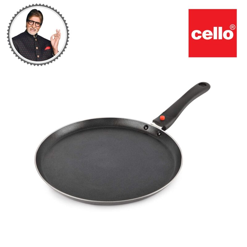 Cello Non Stick Dosa Tawa Induction Base with Detachable Handle, 280 mm Hammered Toned,Aluminium, Black - Image 8