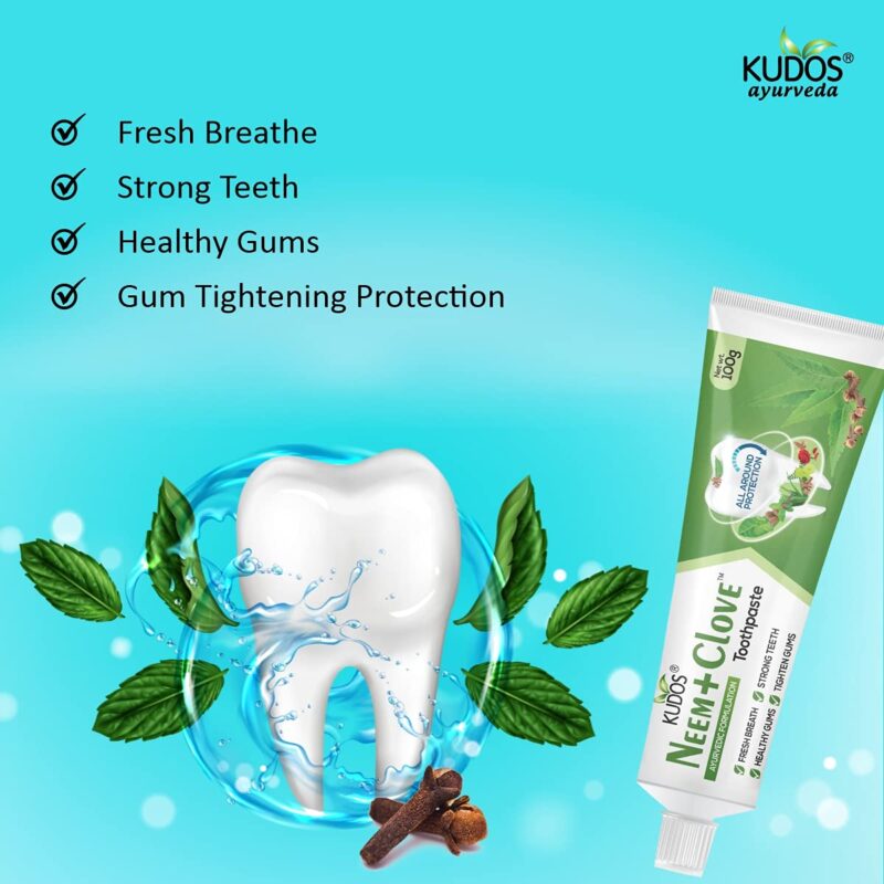 KUDOS AYURVEDA Neem Clove Toothpaste. Prevents cavities,Bad Breath,tooth decay.Help Fights germ,Anti Bacterial GumProtection Daily Use Toothpaste . 100gm x 4 - Image 4