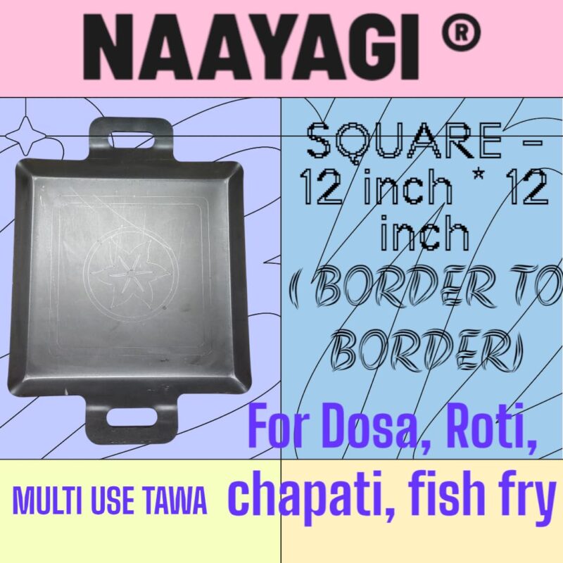 NAAYAGI - Iron Tawa, Iron PATHRI TAWA, Iron Fry pan, Multi use tawa - BUN PARATHA, dosa, roti, Fish Fry tawa, Flat with Border - 12 inch, 5 MM Thicker, Black Grey - Image 5