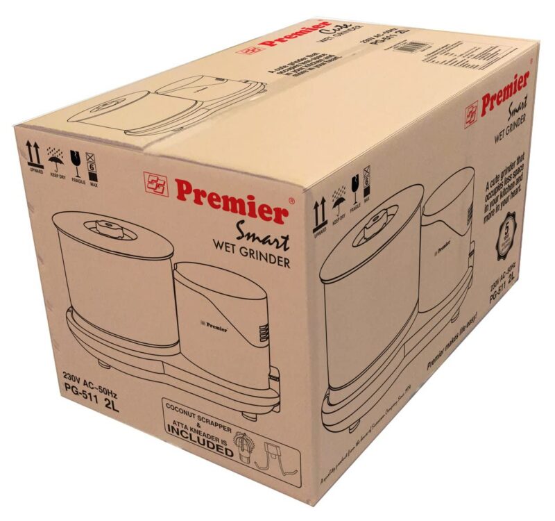 Premier Smart 200w Wet Grinder 2 LTR 230v Pg-512 with Coconut Scrapper and Dough Kneader Attachment, Easy Maintenance & Functional, Versatile Grinder - Image 2