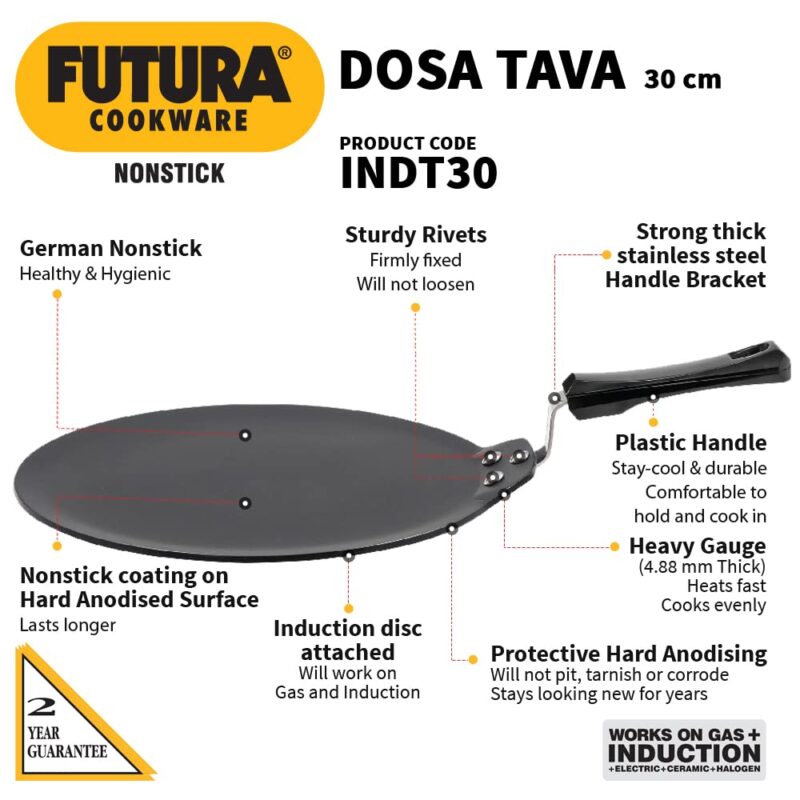 Hawkins Futura 30 cm Dosa Tava, Non Stick Dosa Tawa, Induction Dosa Tawa, Black (INDT30) - Image 7