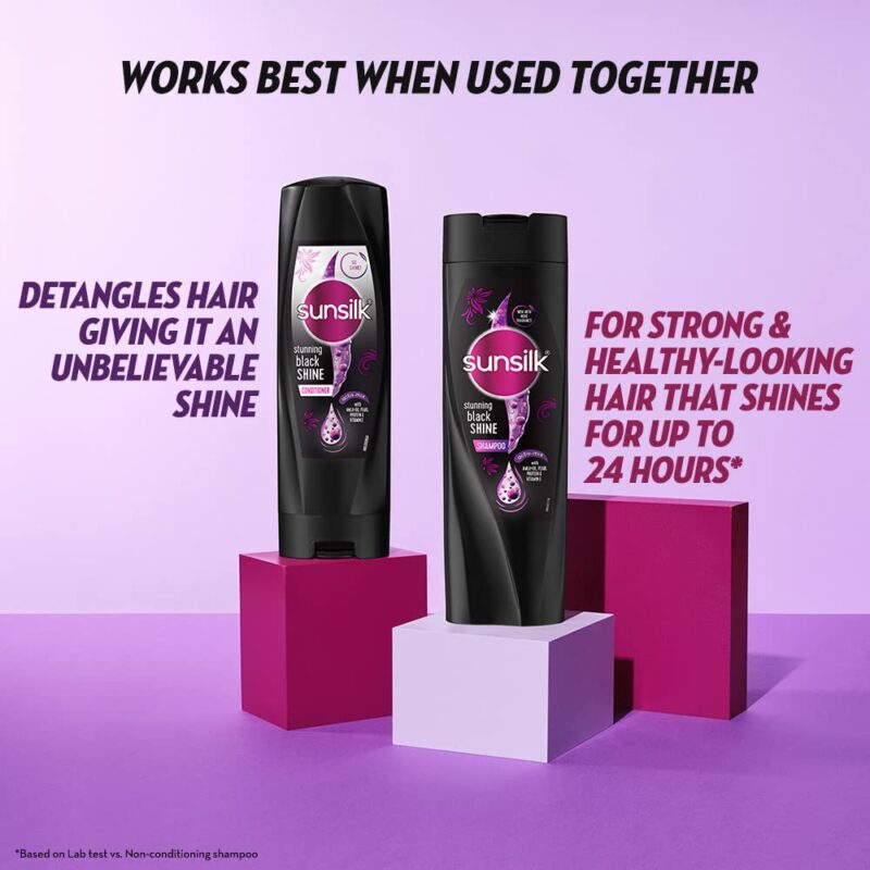 Sunsilk Stunning Black Shine Shampoo 360 ml, With Amla + Oil & Pearl Protein, Gives Shiny, Moisturised, Fuller Hair - Image 2