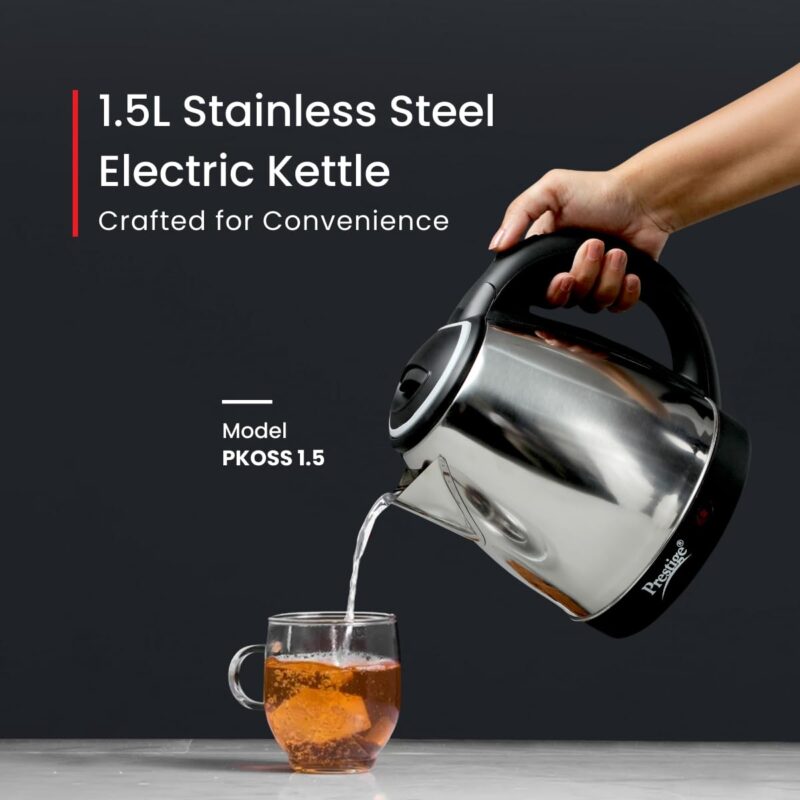 Prestige 1.5 litre PKOSS Stainless Steel Electric Kettle | 1350 Watts| Elegant Design | Cool-touch Handle and Lid | Automatic Cut-Off and Single-Touch Lid Locking. | Silver - Image 6
