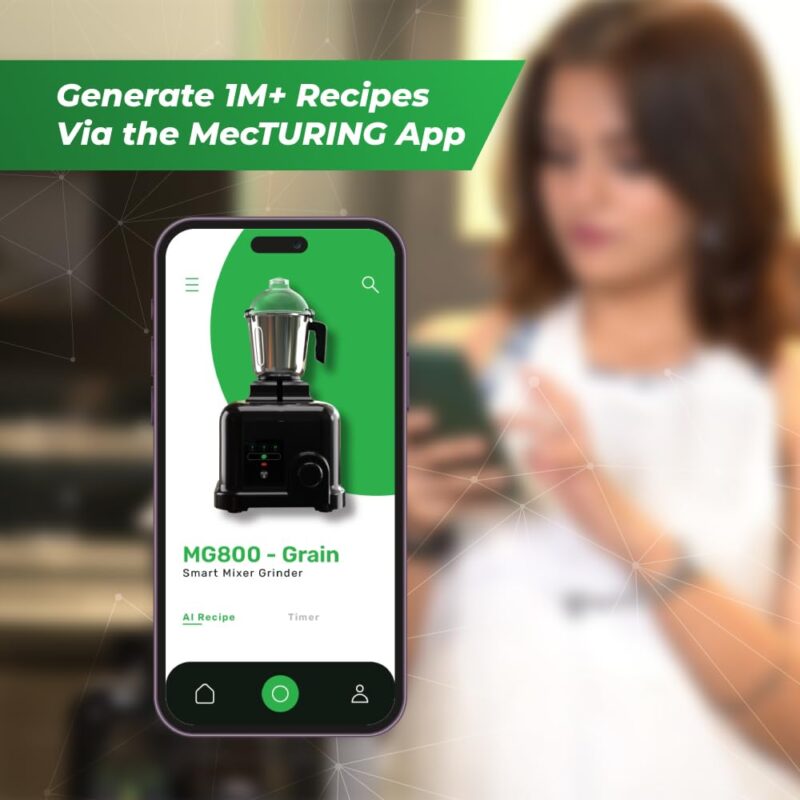 MecTURING 800W Mixer Grinder with 4-Year Warranty | 22000 RPM High-Speed Motor | 4 Handsfree Smart-Lock Jars | Touch Panel & Rotary Dial with Timer | Food-Grade Stainless Steel | All-India Service - Image 9