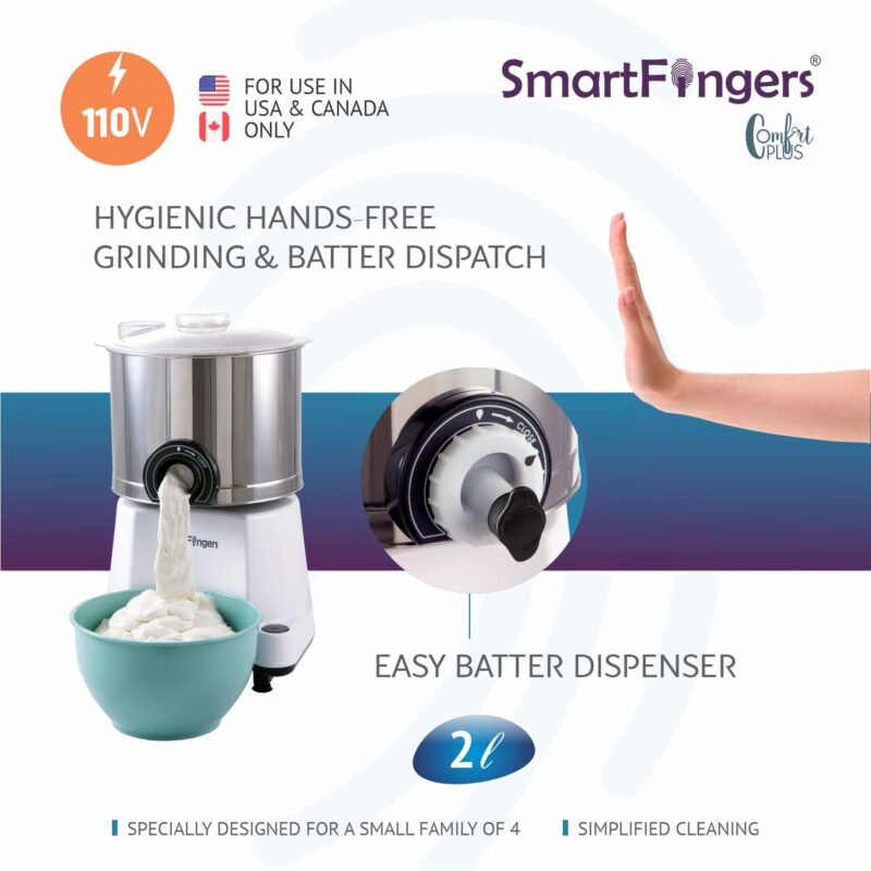 SmartFingers Stainless Steel Comfort Plus Table Top Magic Wet Grinder 110V 60Hz (2 L) For Usa Canada And Japan Only, White - Image 9