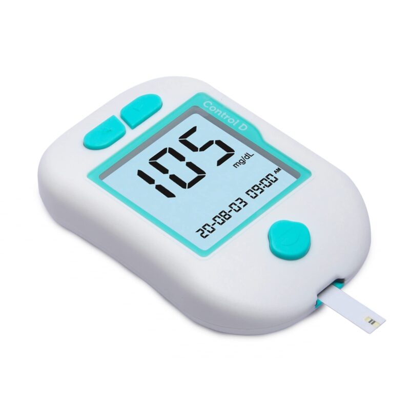 Control D Advanced Digital Diabetes Glucose Blood Sugar Testing Monitor with 5 Strips Glucometer (White, Green)