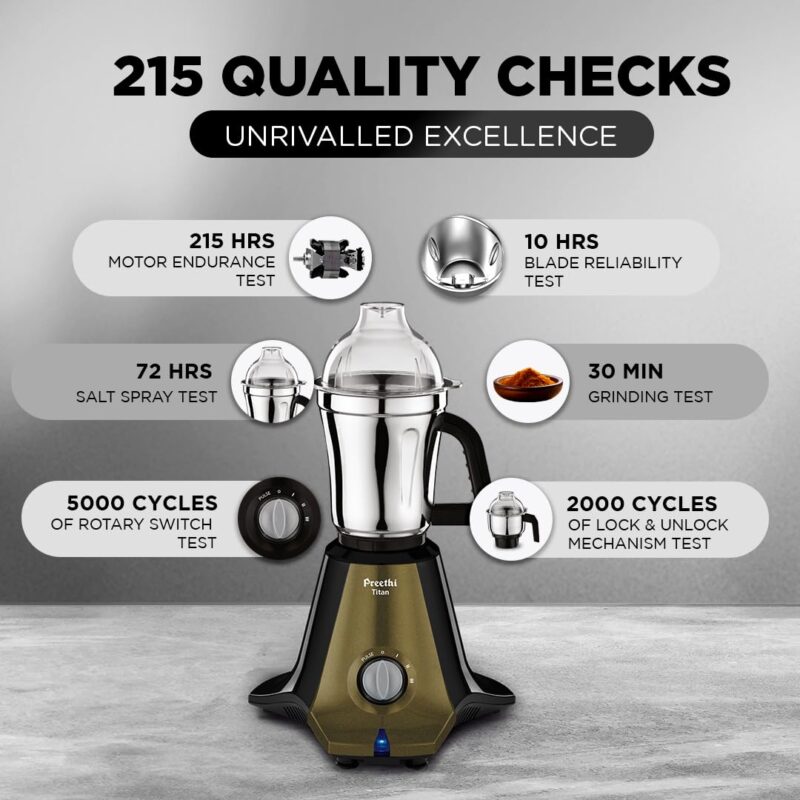 Preethi Titan Mixer Grinder for Kitchen | 3 Jars 1000W Mixie| Black (MG-283) - Image 3