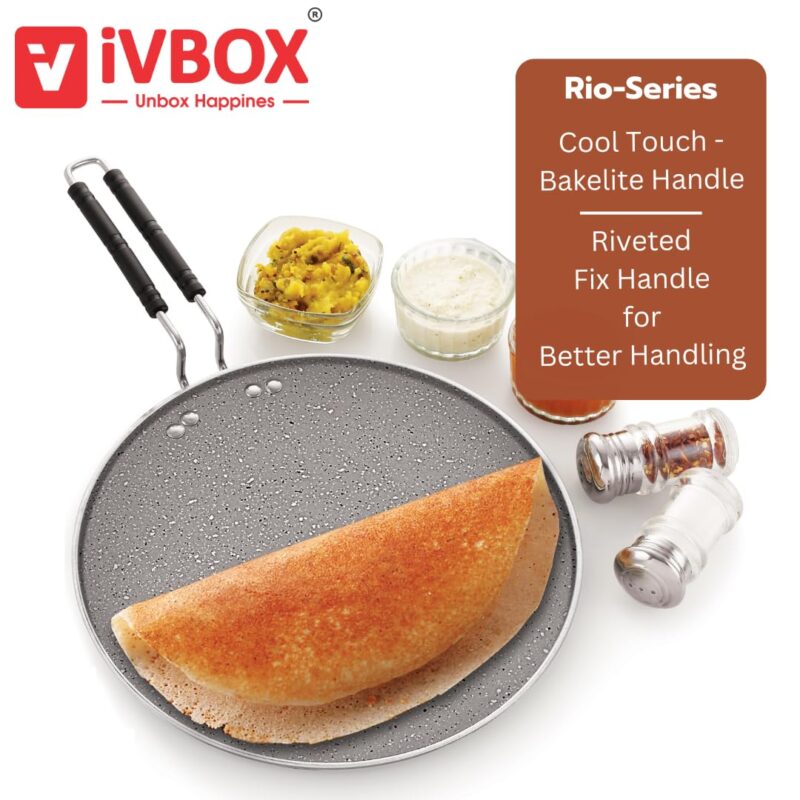ivbox Rio-Marble Induction Base 300mm Non-Stick Multi-Purpose Aluminium Tawa, Grey (30cm, Induction and Gas Stove Compatible) - Image 5