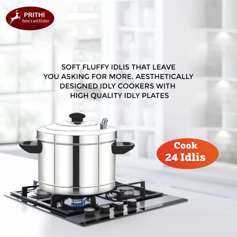 Prithi Home's and Kitchen Stainless Steel Deluxe Idli cooker Gas & Induction Compatible 6 Plate- 24 Idlies Idly cooker/Idly Maker (6 Plate - 24 Idlies) - Image 5
