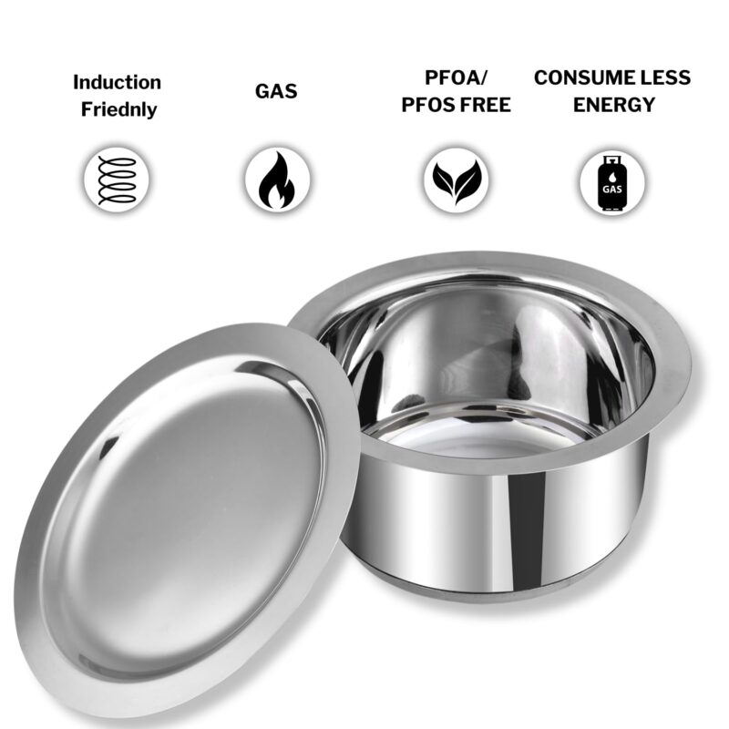 Vinod Stainless Steel Capsule Bottom Tope/Patila Combo Set Of 3 Pcs-2.7 Liter(14Cm Diameter),3.4 L(15Cm Diameter)And 4 L(16Cm Diameter)-Silver - Image 6