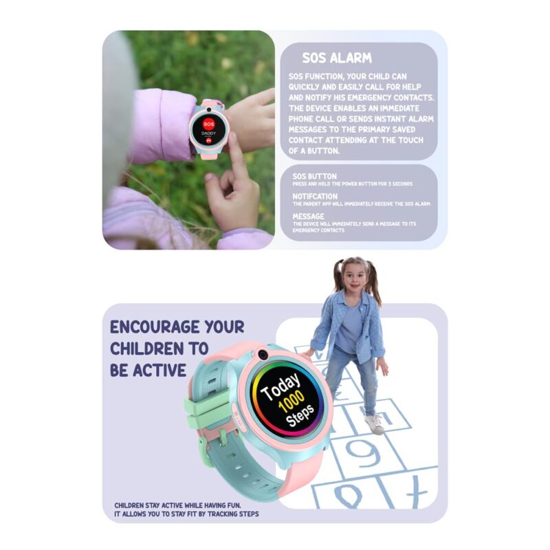 Spiky Cacus 4G Calling Multi-UI IPX7 Waterproof Kids Smartwatch | Rotatable Menu Dial,GPS Tracking, Video Call, Calling Watch, Games, Geo-Fencing, SOS | Best for Kids Girls & Boys 4-12 Years | Pink - Image 8