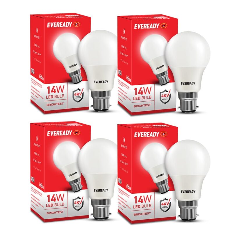 Eveready 14W Led Light Bulb | High Efficiency & Glare-Free Light | 4Kv Surge Protection | Long Life & Low Maintenance | Uniform Light Distribution| Cool Day Light (6500K) | Pack Of 4, B22D
