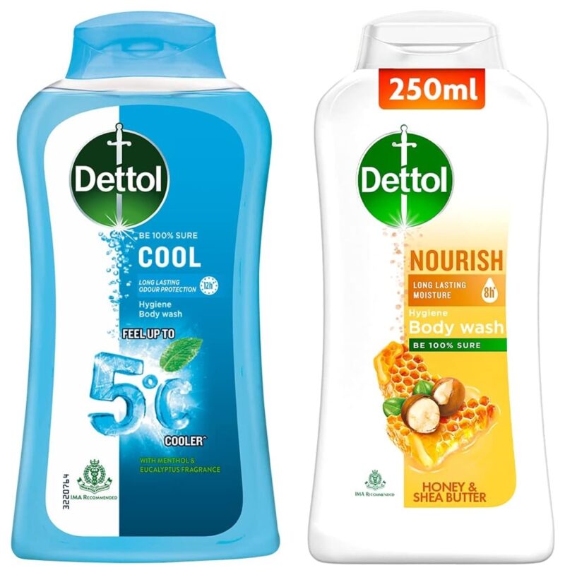 Dettol Body Wash and Shower Gel, Cool - 250ml and Dettol Body Wash and Shower Gel, Nourish - 250ml