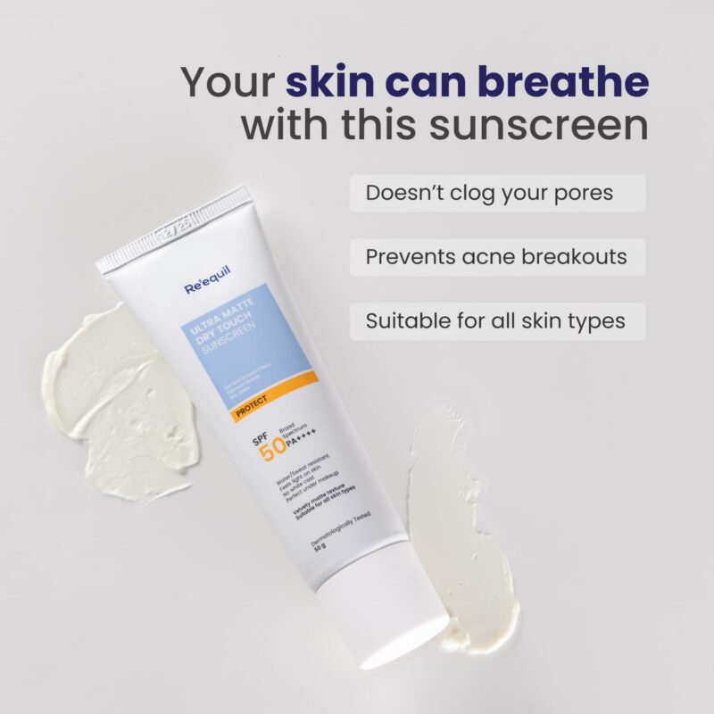 RE' EQUIL Ultra Matte Dry Touch Sunscreen | Matte Finish Sunscreen For All Skin Types | Water & Sweat Resistant With Spf 50 Pa++++ | No White Cast, Non-Greasy & Non-Comedogenic Sunscreen | 50G - Image 6