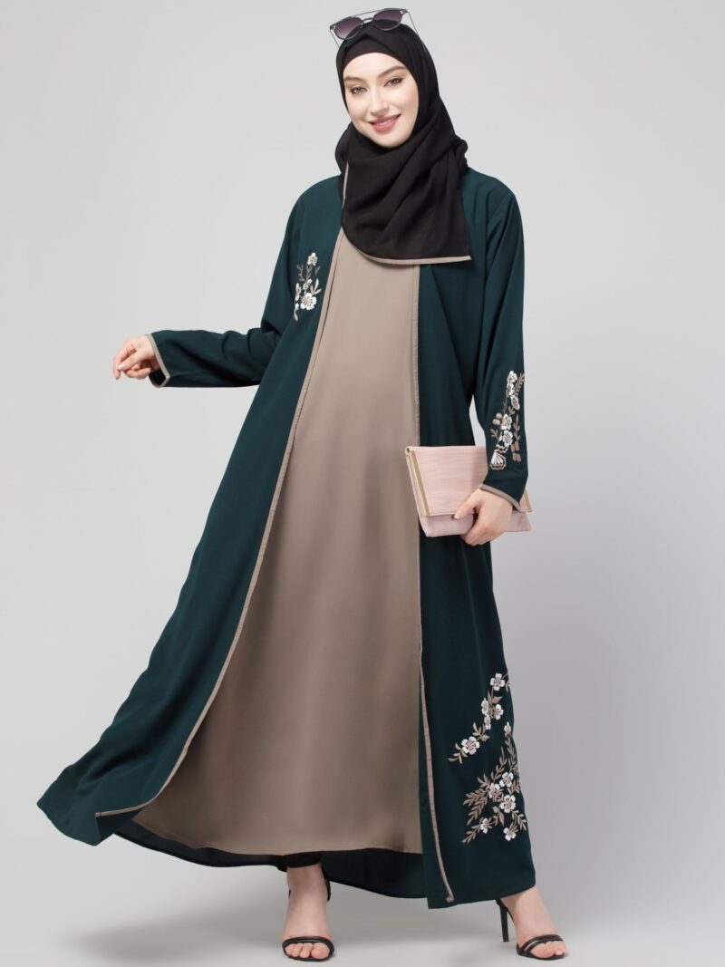 N4N Garments Abaya for women and girls Latest Embroidered Shrug Design Burqa Dress (M, GREEN-BEIGE) - Image 7