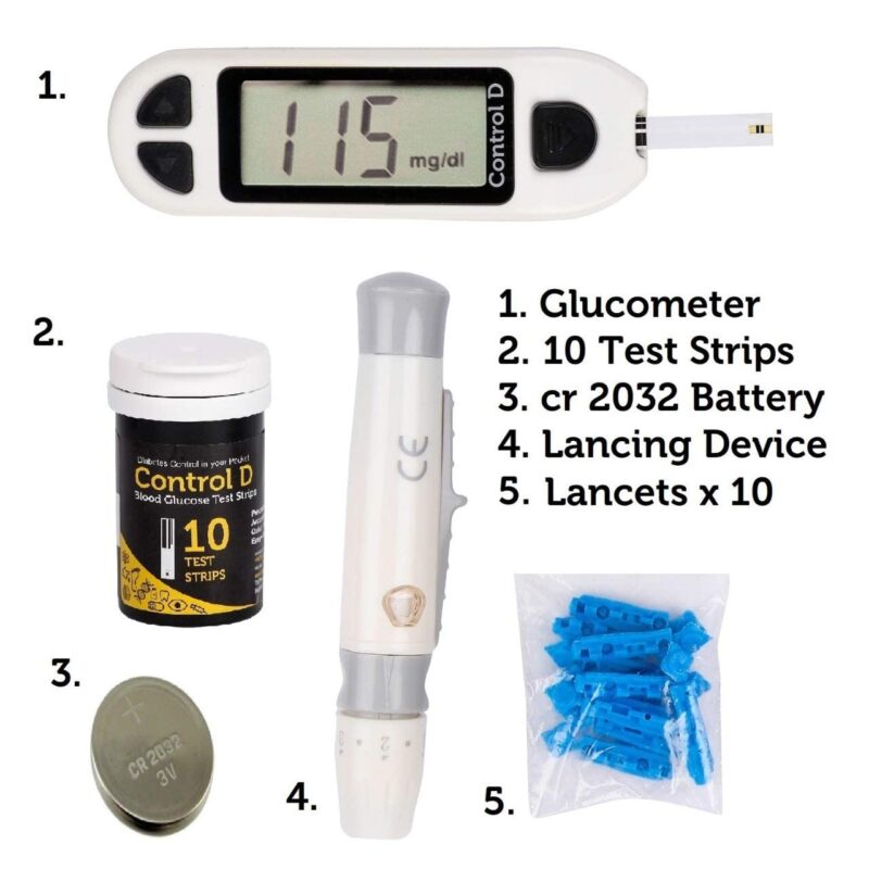 Control D Blood Glucose Sugar Testing Monitor with 10 Strips Glucometer (White) - Image 5