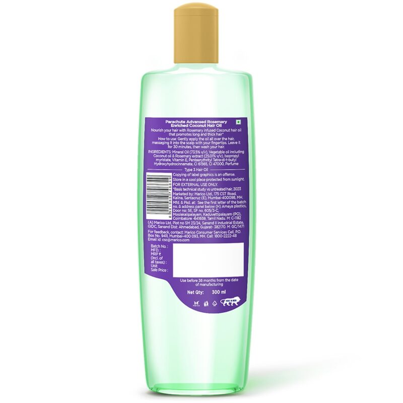 Parachute Advansed Rosemary-enriched Coconut Hair Oil| Rosemary Hair Oil| Superfoods Magic| Long & Thick Hair|300 Ml - Image 2