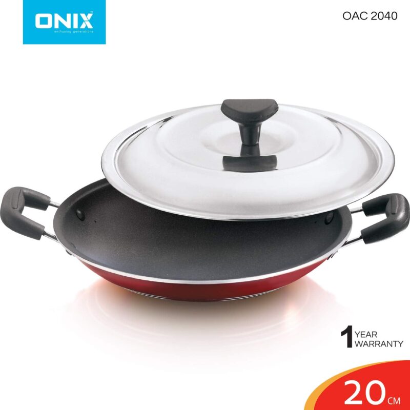 Onix OAC 2040N Aluminium Non Stick Appachatty (20 cm, Maroon) - Image 3