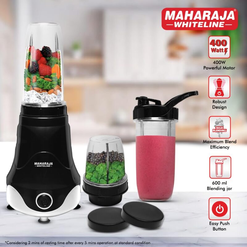 Maharaja Whiteline Xpress Blend Mixer Grinder With 3 Jars 400 Watt- Mx-280 (Black & White) Plastic - Image 5