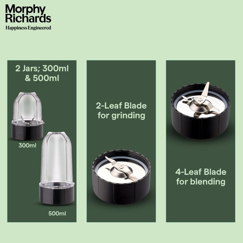 Morphy Richards Acrylonitrile Butadiene Styrene 2 In 1 Blendmaster | 400 Watts Powerful Motor | Grind, Mix, Blend & Crush 2-In-1 Machine | 2 Jars | 2 Speed Control With Pulse Mode | Silver & Black - Image 4
