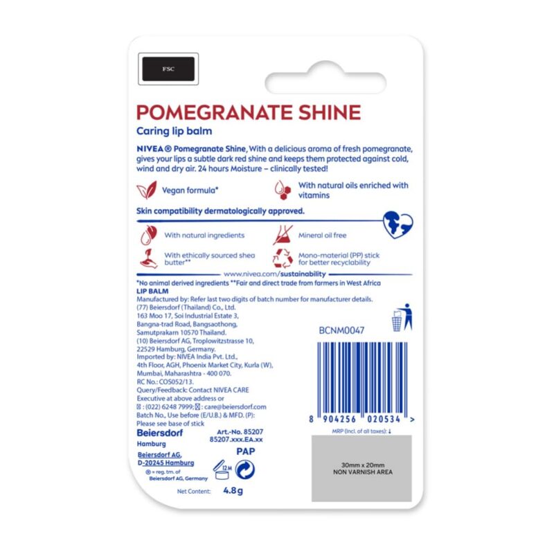 NIVEA Shine Caring Lip Balm, Pomegranate, 4.8G, Red - Image 2