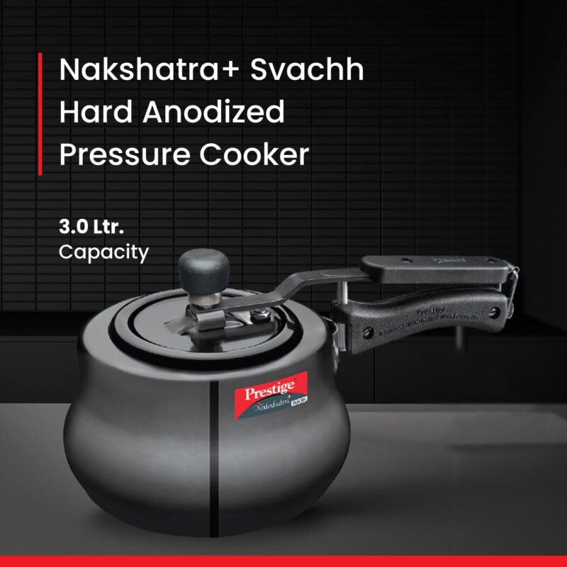 Prestige 3 Litres Nakshatra Plus Svachh Induction Base Inner Lid Hard Anodized Pressure Cooker | Black | Deep lid Spillage Control | Handi | Anti-Bulge Base | Sturdy Handle - Image 6